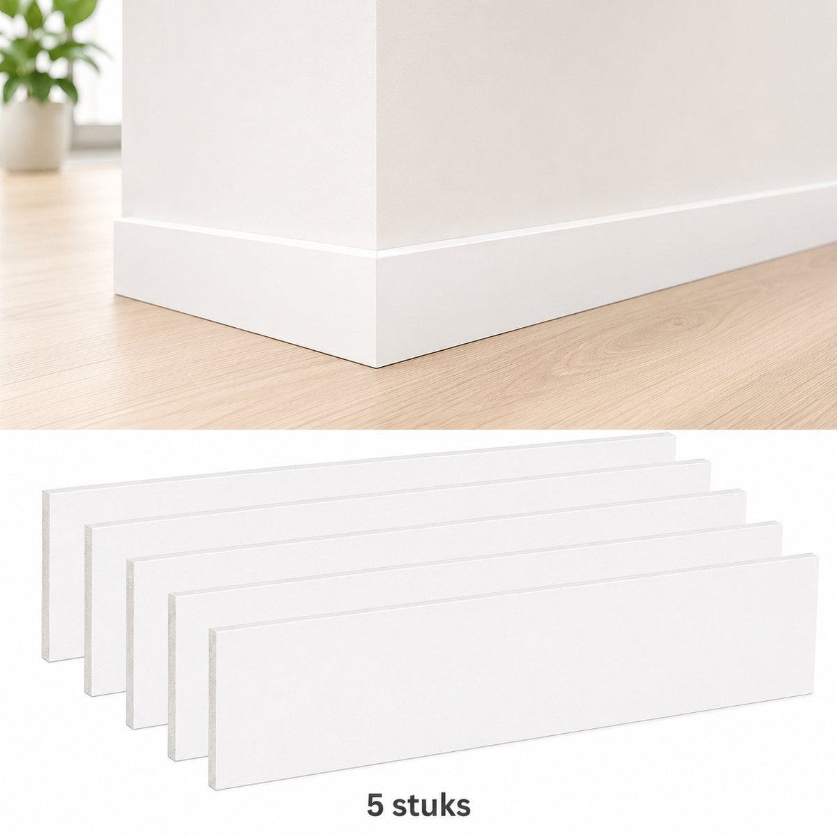 Lemonbest Zelfklevende PVC Plintstrip 5 Stuks - Plakplint Wandplint Vloerplint Waterbestendig voor Woonkamer Keuken Kantoor - 12 x 45 cm x 11 mm - Wit