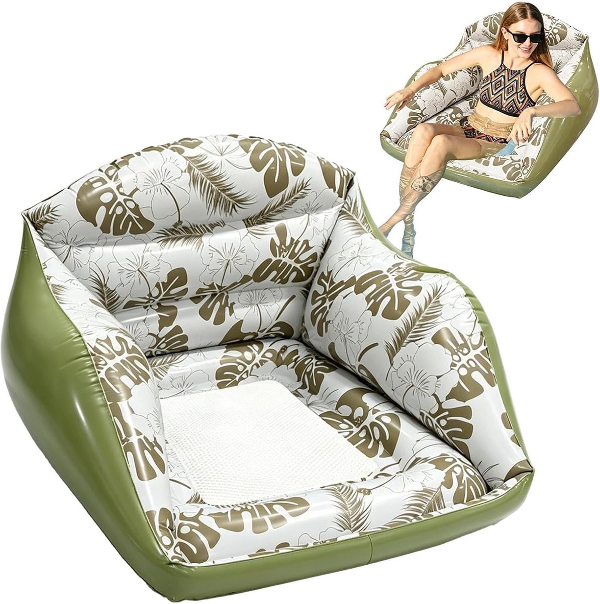 Opblaasbare Zwembadstoel - Luchtbed Vlotter - Water Ontspanning - Met Bekerhouder - 84x85x56 cm - Groen