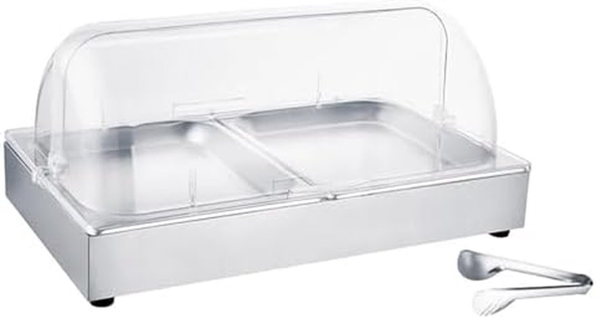 Aanrecht ijs vitrine - Buffet dienblad - Zeevruchten presenteren - Transparant roldeksel - 2 cm raster - Zilver