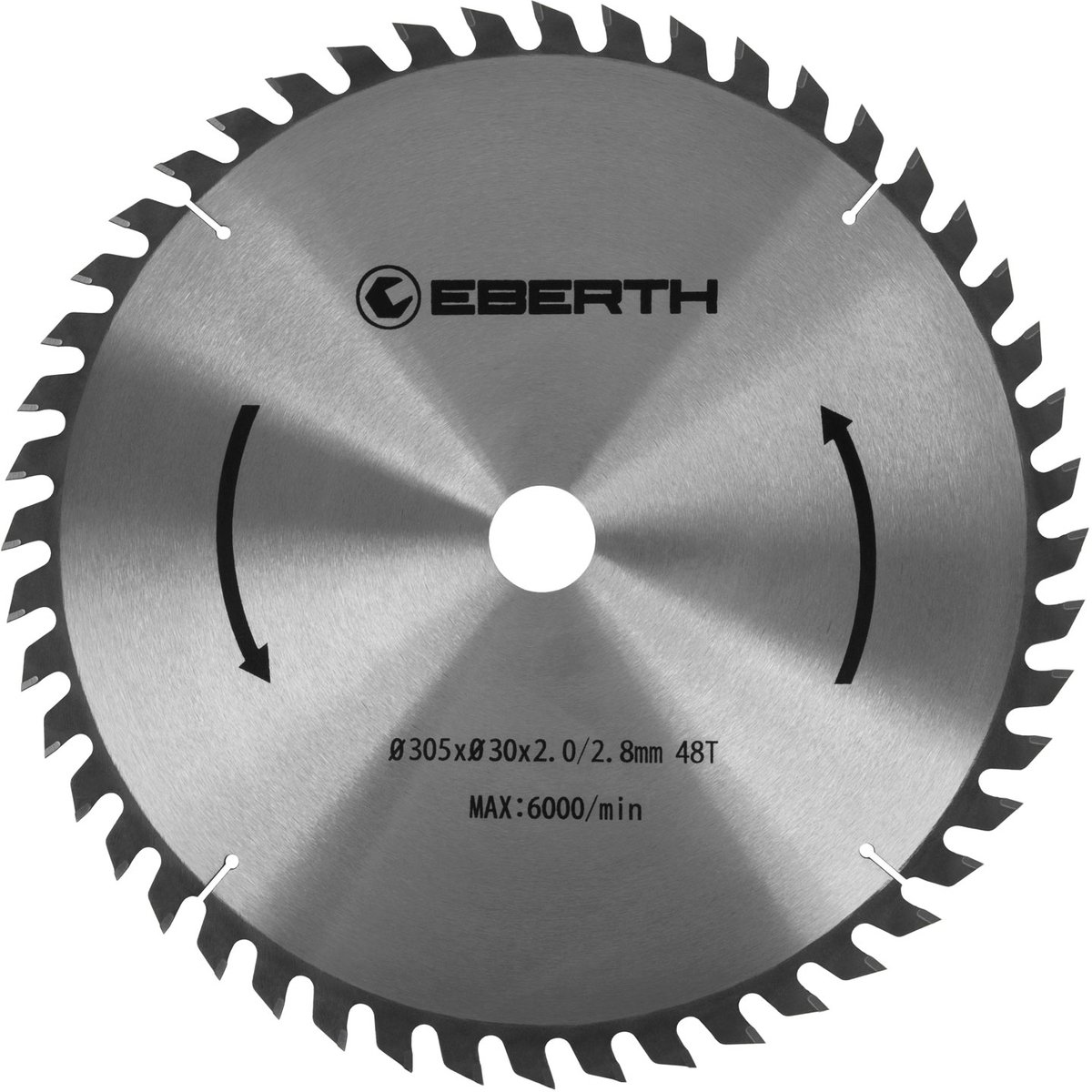 EBERTH cirkelzaagblad, zaagblad van staal met hardmetalen tanden voor het zagen van hout (diameter 305 mm, boorgat 30 mm, bladdikte 2,0 mm, zaagbreedte 2,8 mm, 48 tanden, max. 6000 tpm)