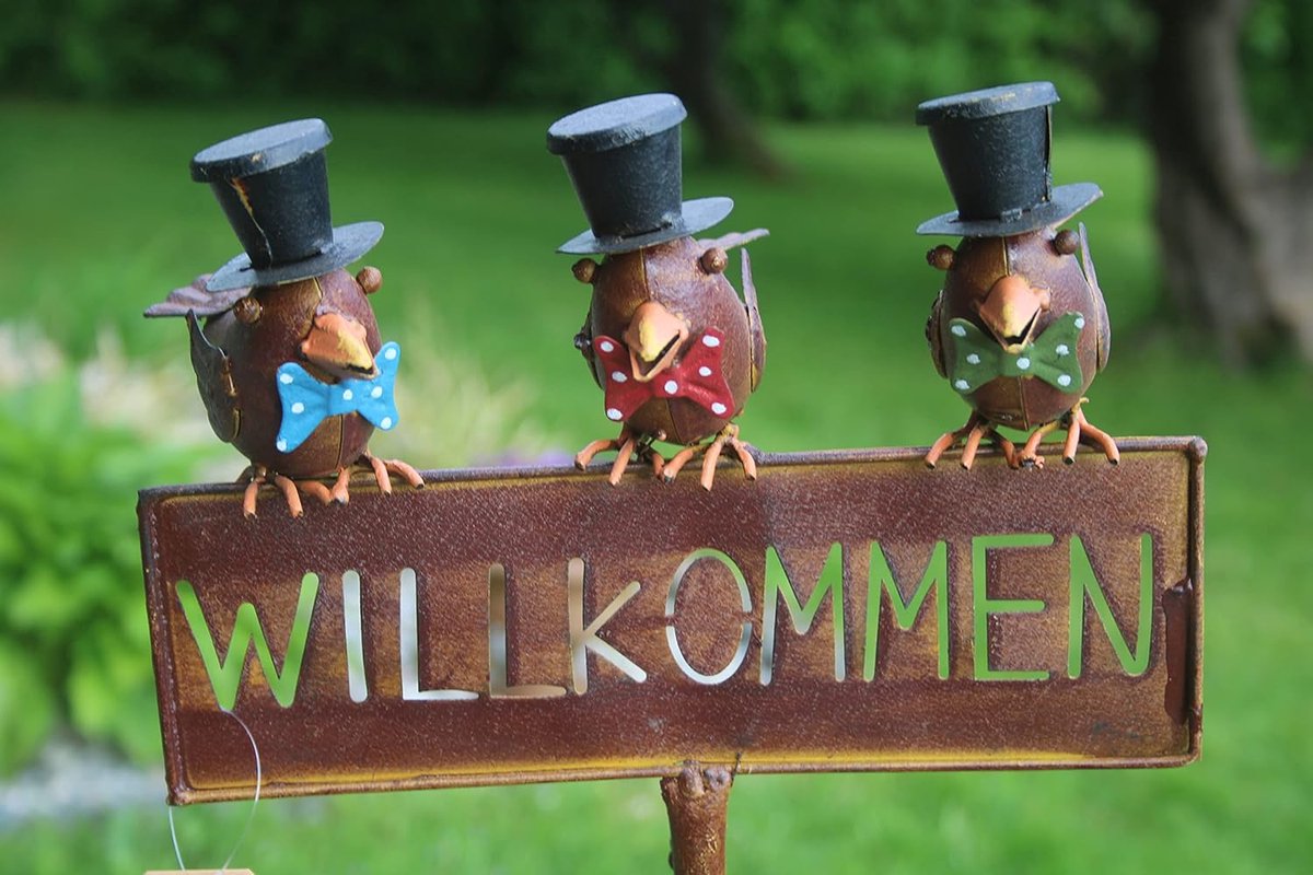 Welkomstbord Tuin - Decoratie Paaltje - Entree Aankleden - Met Vogelmotief - 26 cm Breed - Zwart