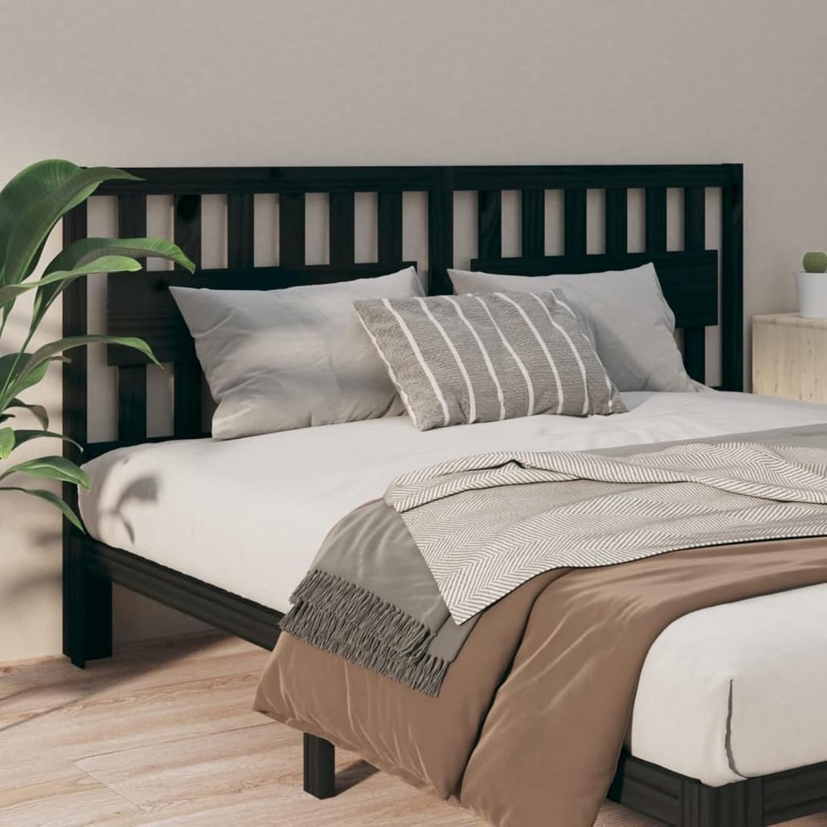 Hoofdbord voor bed - Paneel hoofdeinde - Slaapkamer aankleden - Massief grenenhout - 125 cm breed - Zwart
