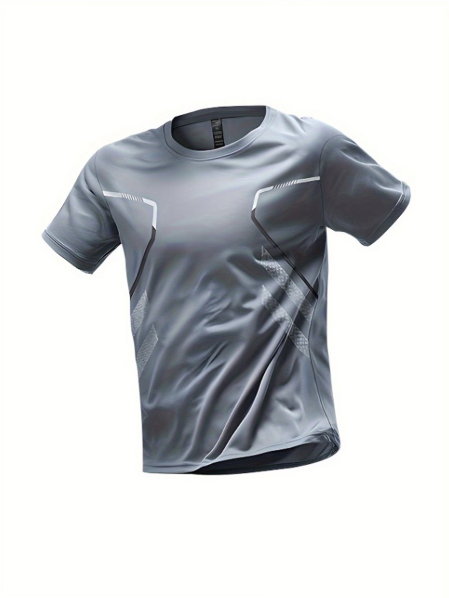 Grijs basketbalshirt heren – sneldrogend sport T shirt met korte mouwen, ademend en vochtafvoerend, ronde hals, losse pasvorm, geschikt voor basketbal, hardlopen, fitness en gym, maat L