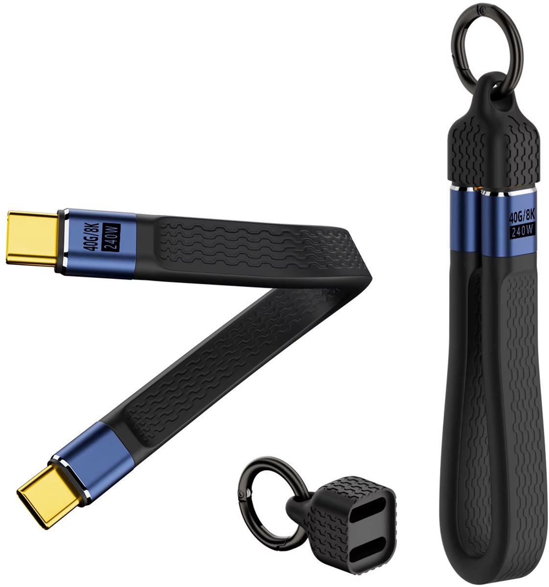 USB-C Snellaadkabel Sleutelhanger 240W PD 3.1 – 40Gbps Dataoverdracht – Compacte Keychain USB-C naar USB-C Kabel – 12 cm – Zwart