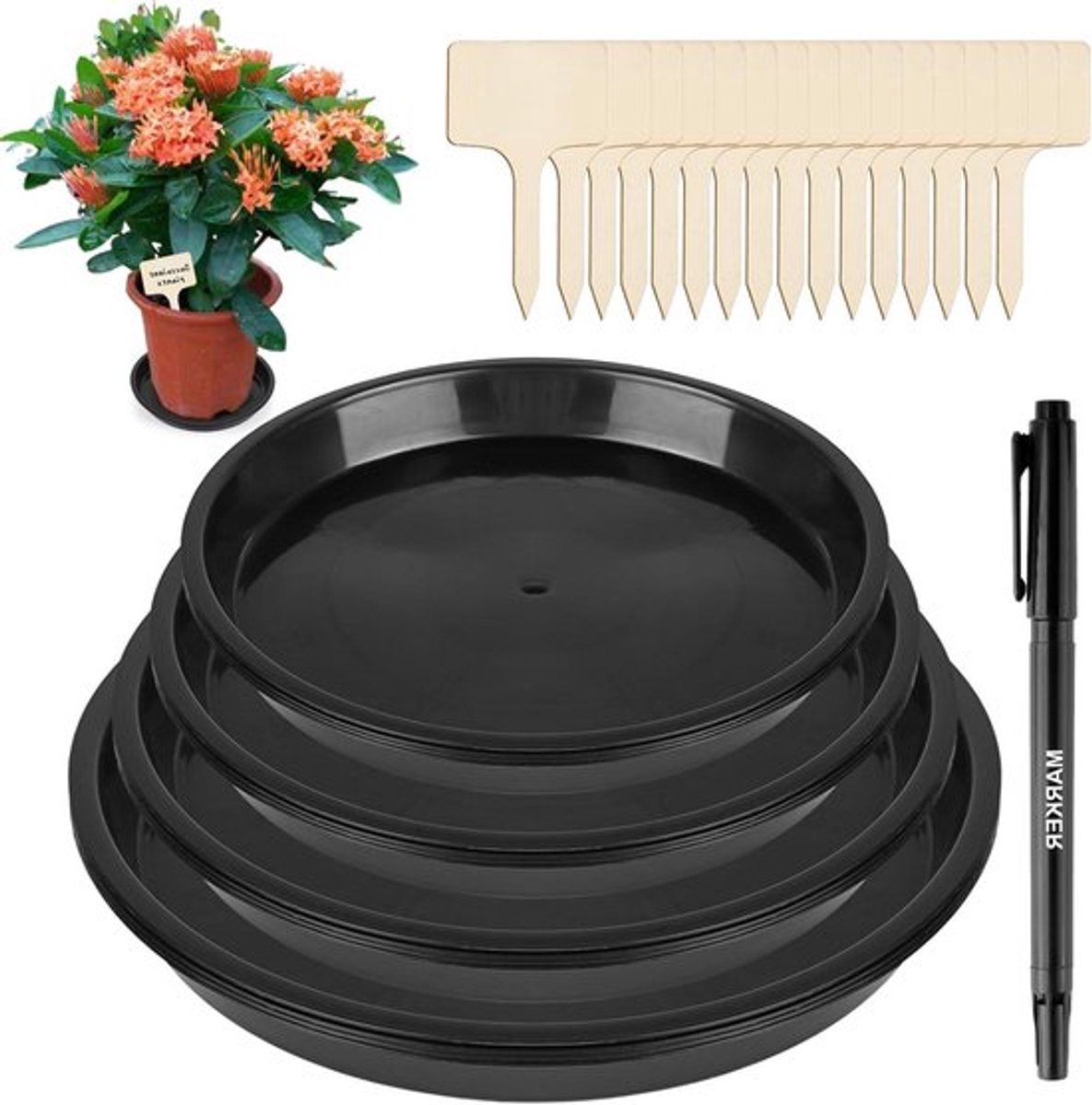 Plantaanplanters 16stukken, rond plasticonderzetters