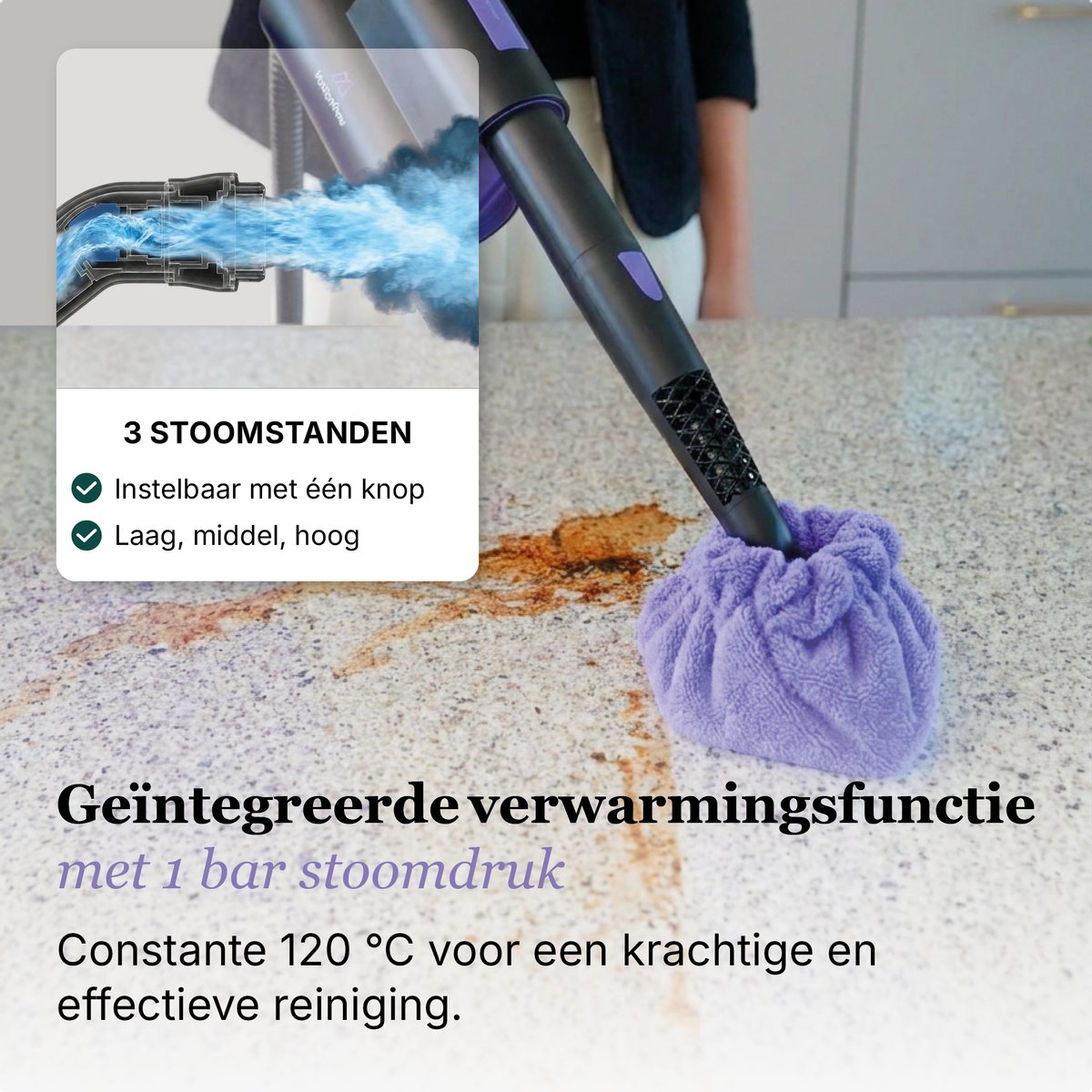 Motionflow 16-in-1 Stoomreiniger - Handstomer voor diepte reiniging vloer, bank, badkamer en tapijt - Elektrische Dweil - Stoomdweil - Tapijtreiniger en Vlekkenreiniger - Steam Cleaner Zwart – foto 7