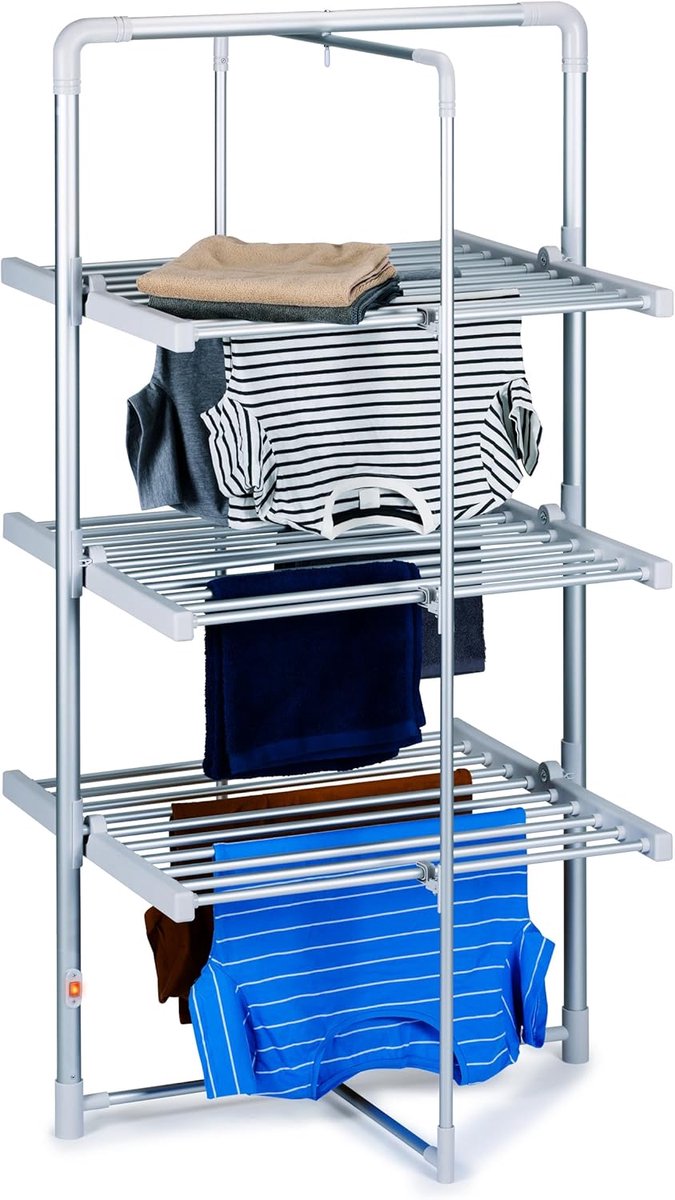Elektrisch Droogrek Droogtoren Wasrek Kleding Drogen Verwarmde Stangen 21 m Droogruimte Grijs