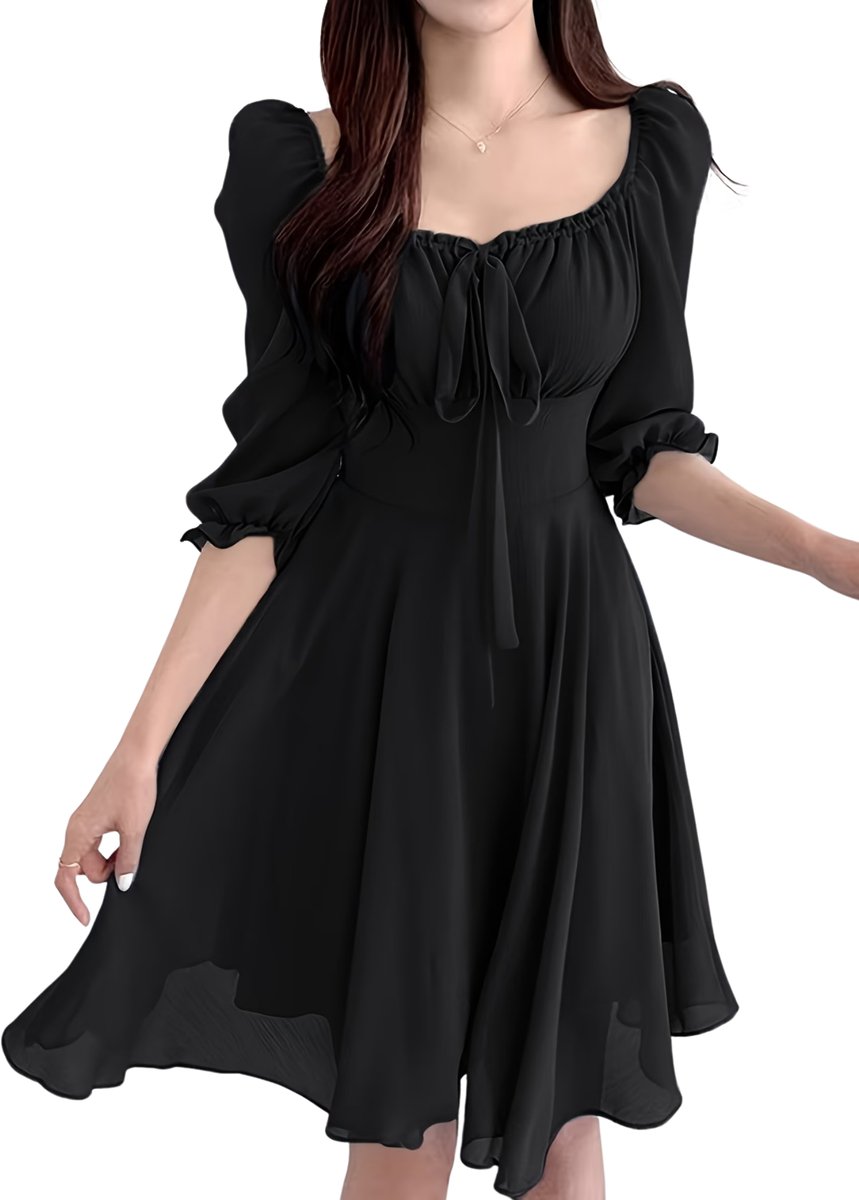 Currero Zomerjurk Dames Zomerjurken Volwassenen Vrouwen Midi Jurk Ibiza Stijl Sundress Dress M/L Zwart