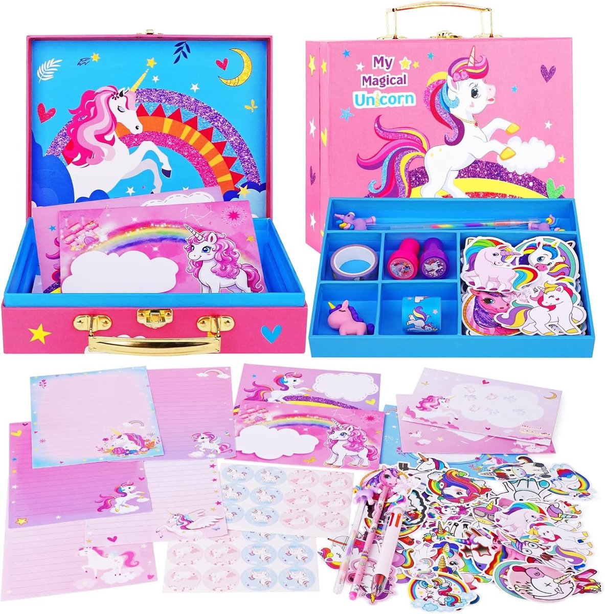 112-delige Eenhoorn Kantoorbenodigdheden Set voor Meisjes, Creatieve Schrijfset voor Kinderen van 5-12 Jaar, Unicorn Knutselspullen en Briefpapier