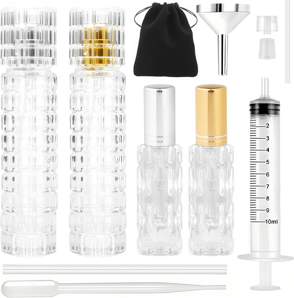 Mini Reisset voor Aftershave en Parfum met 4 Flessen, 7 Accessoires en Herbruikbare Atomizers voor Gemakkelijk Reizen