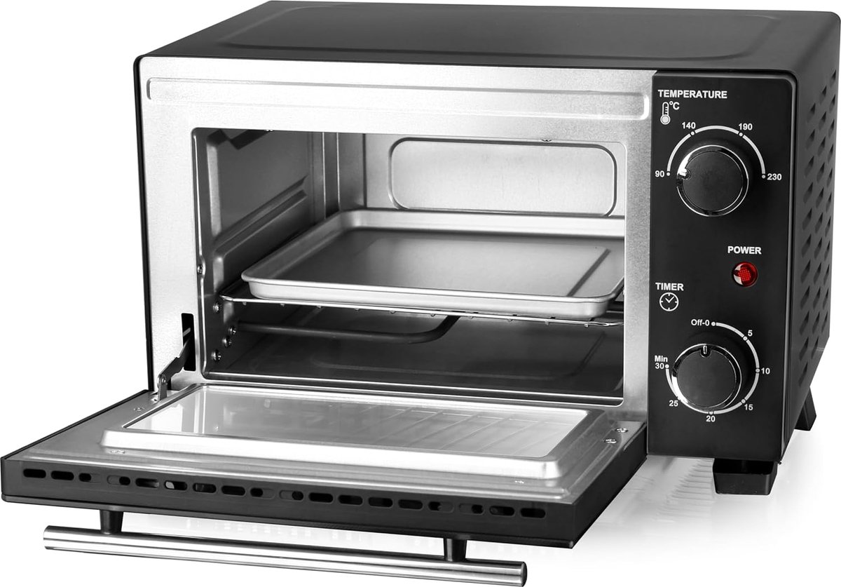 Mini oven Kleine oven aanrecht Snacks opwarmen Traploos instelbaar 10 liter Zwart