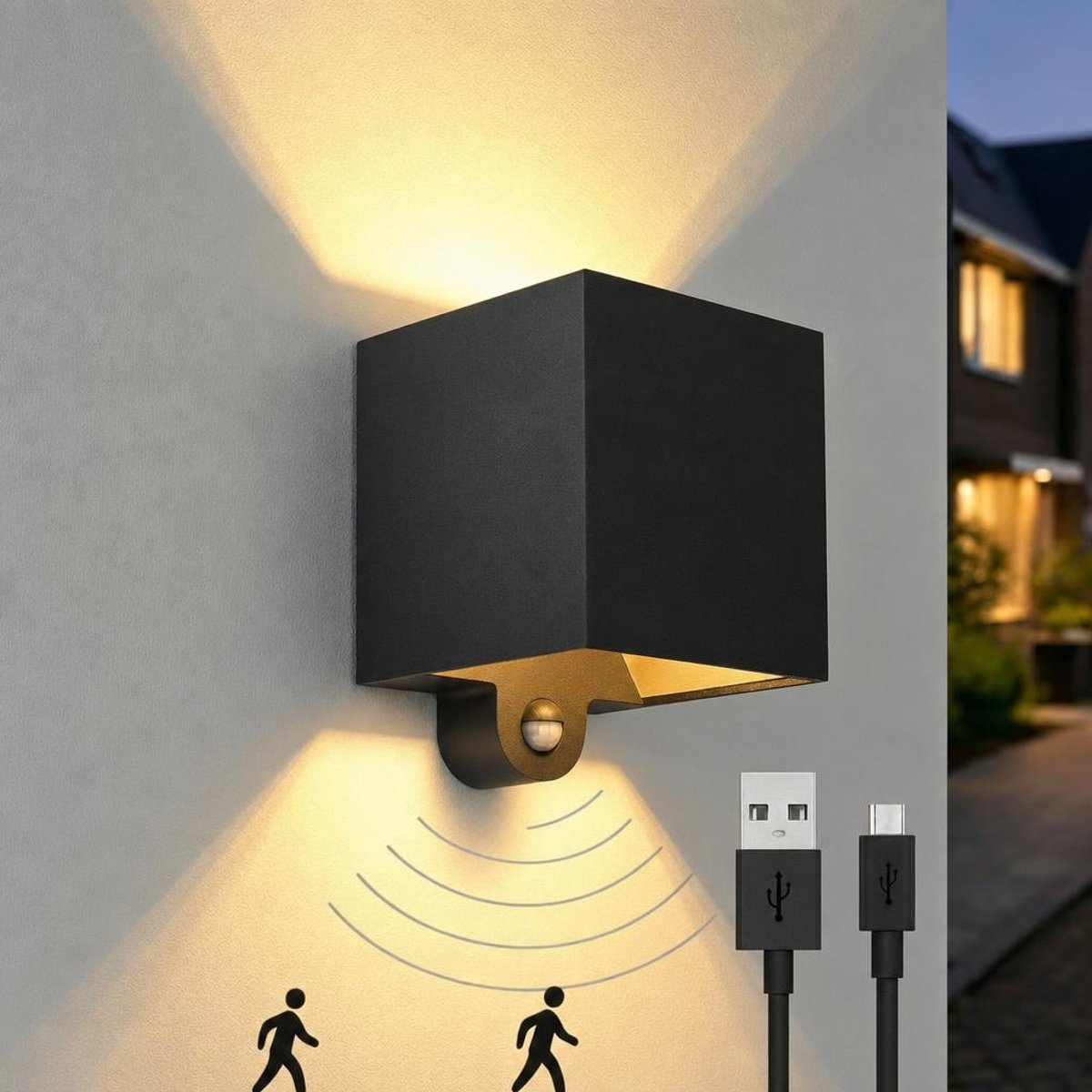 Bol.com Luminize Oplaadbare buitenlamp met bewegingssensor - Aluminium - Draadloze wandlamp usb oplaadbaar - Tuinverlichting aanbieding