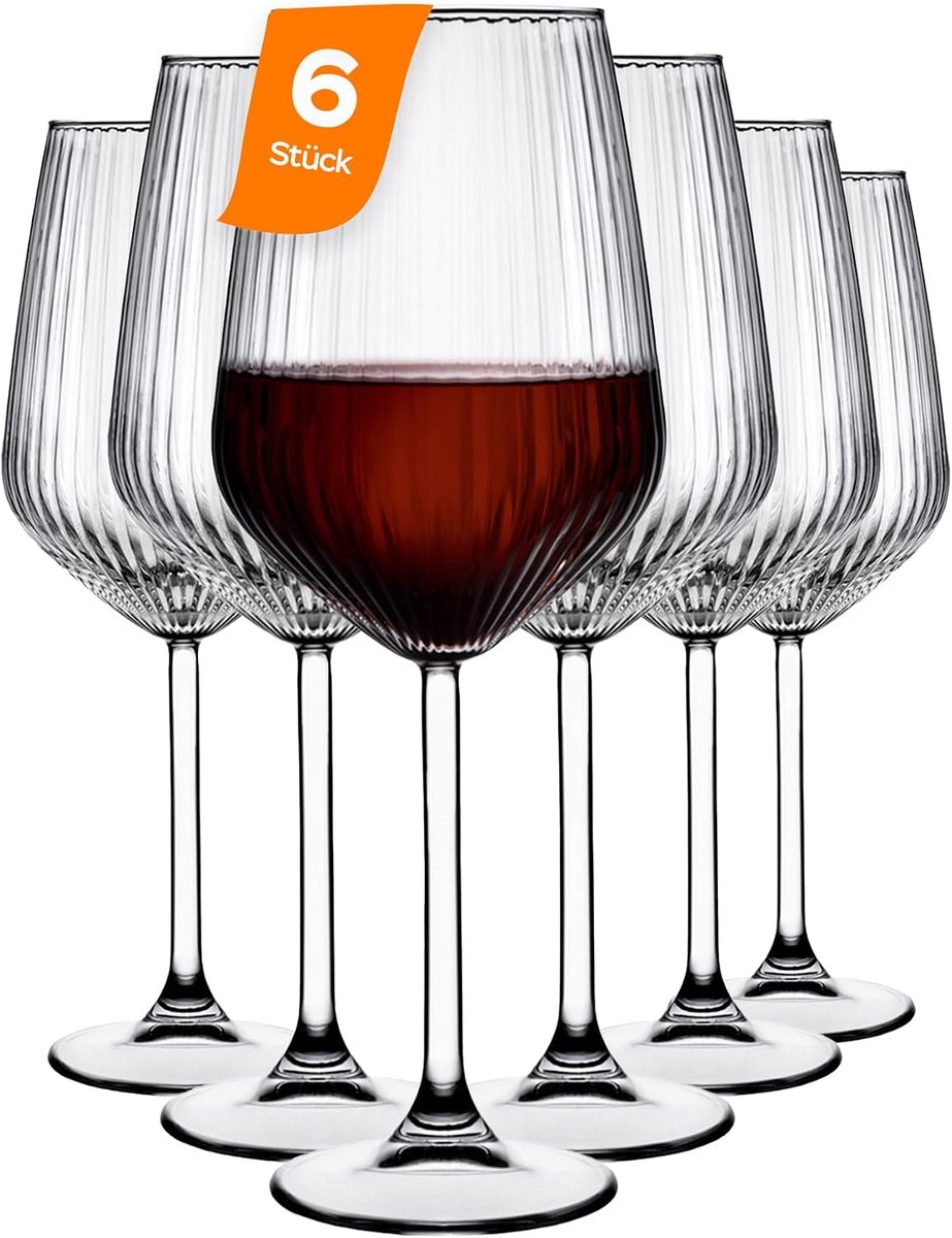 Champagneglazen Set van 6 x 490ml Geribbelde Champagne Flûtes van Helder Glas