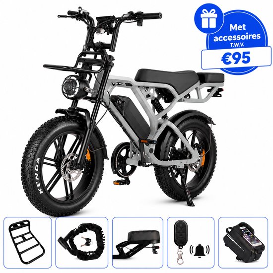 Ebikekopen.com V20 Pro - Licht Grijs - Rijklaar - Special Edition - Hydraulische remmen - 2025/2026 Model - Incl. Slot - Telefoonhouder - Alarmsysteem - Voorrekje - Voetensteuntje - Met Accessoires - Straatlegaal - Ebike - Max 25 km/h - 250W - Ebikekopen.com - €1.145,00