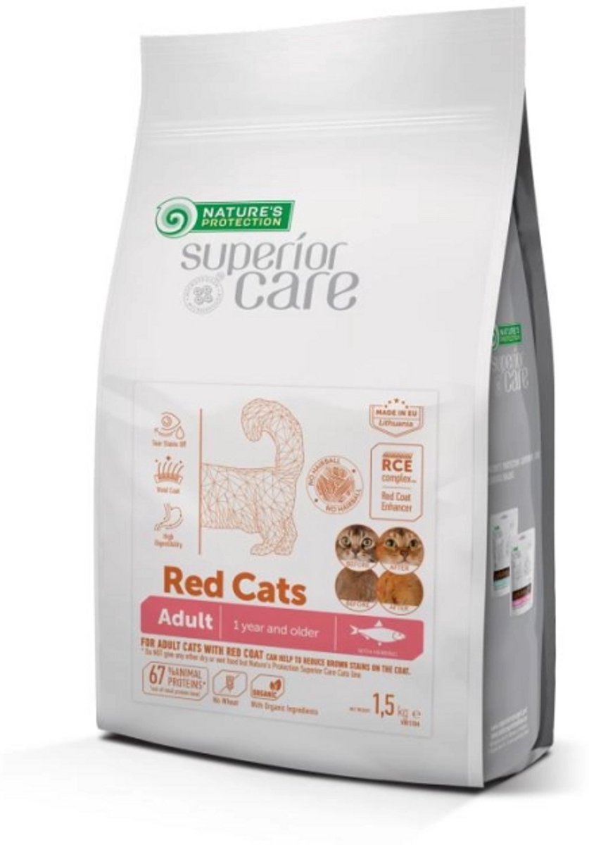 Nature's Protection Nature's Protection Superior Care - RODE KAT - alle rassen - volwassen katten - graanvrij met haring - 1,5 kg