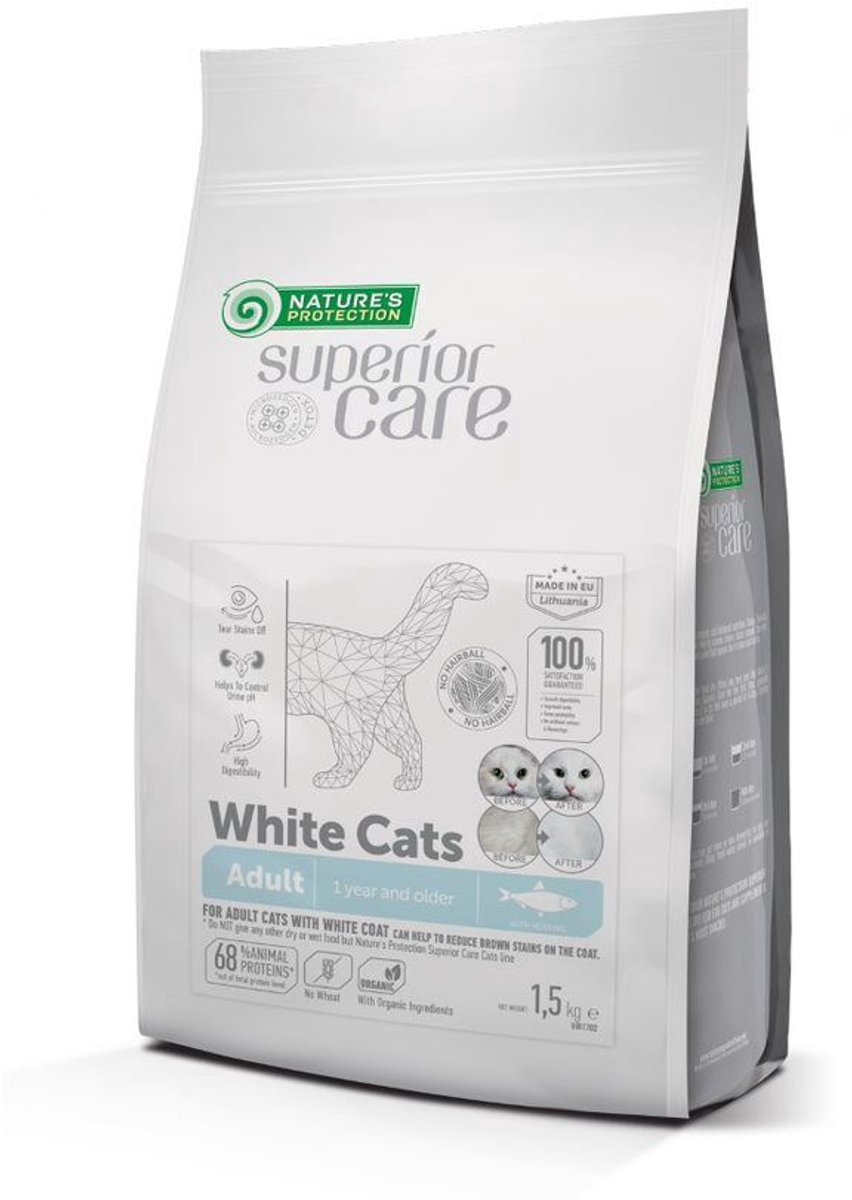 Nature's Protection Nature's Protection Superior Care - witte kat - alle rassen - volwassen - graanvrij met haring - 1,5 kg