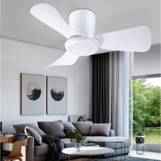 Epochglo Plafondventilator met Verlichting - Ø 71cm - 20W DC Motor - Fluisterstil - Dimbaar LED 3000-6500K - Reversibel (Winterstand) - Afstandsbediening - Timer - Geheugenfunctie - Plafondlamp Ventilator Voor Slaapkamer & Woonkamer - Wit van Epochglo — afbeelding 4