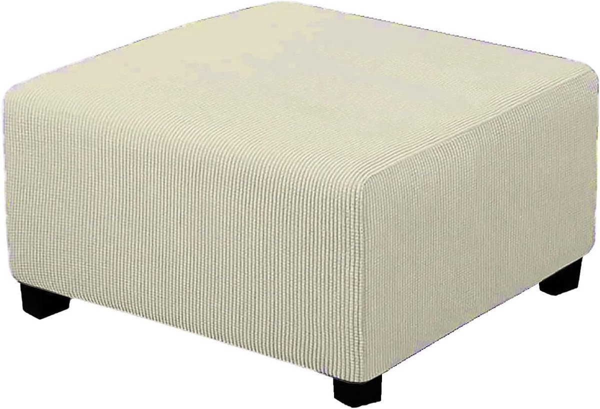 Ottomaanse hoes - Voetenbank beschermer - Meubels opfrissen - Geruit stretch materiaal - Vierkant - Beige