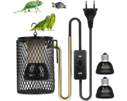 Reptielen Warmtelamp - Keramische Lamp Terrarium - Huisdier Klimaatbeheersing - Met Veiligheidskooi - 50W - Zwart