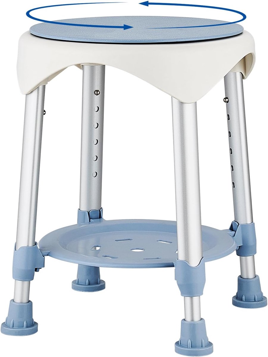 Douchekruk - Douchestoel Kruk - Veilig Douchen - 360° Draaibare Zitting - 42-54 cm Hoogte - Lichtblauw