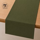 Tavas Tafelloper - 40 x 140 cm - Olijfgroen - Linnenlook - Tafeldecoratie - Tafelkleed - Tafellaken - Katoen