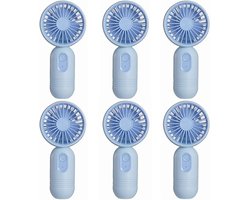 Mini draagbare ventilatoren (6 stuks), schattige, lichtgewicht handventilatoren op batterijen, 3 windsnelheden, USB oplaadbaar, wimperventilator, unisex, geschikt voor kantoor, buiten, reizen en kamperen - blauw.