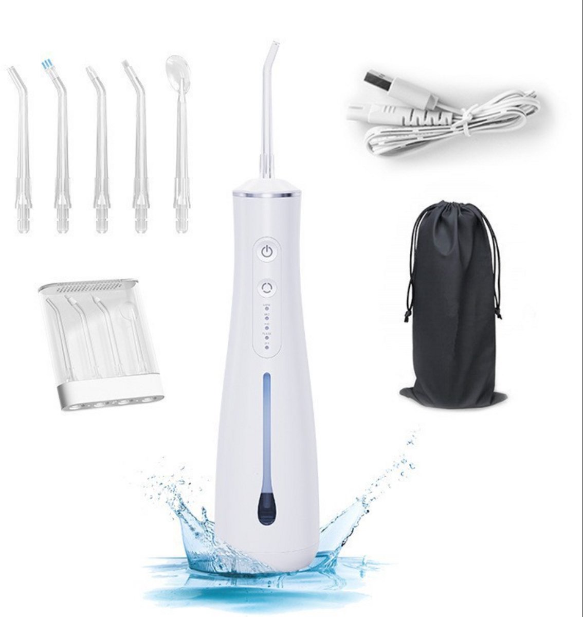 Draadloze Oplaadbare Elektrische Waterflosser – 4 Modi – 300 ml Waterreservoir – IPX7 Waterdicht – Geschikt voor Reizen en Thuis – (Wit)