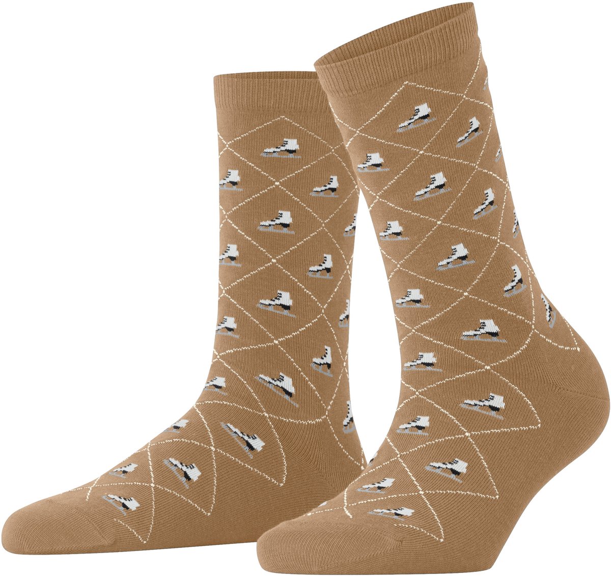 Burlington Ice Skate gedessineerd katoen sokken dames beige - maat 36-41