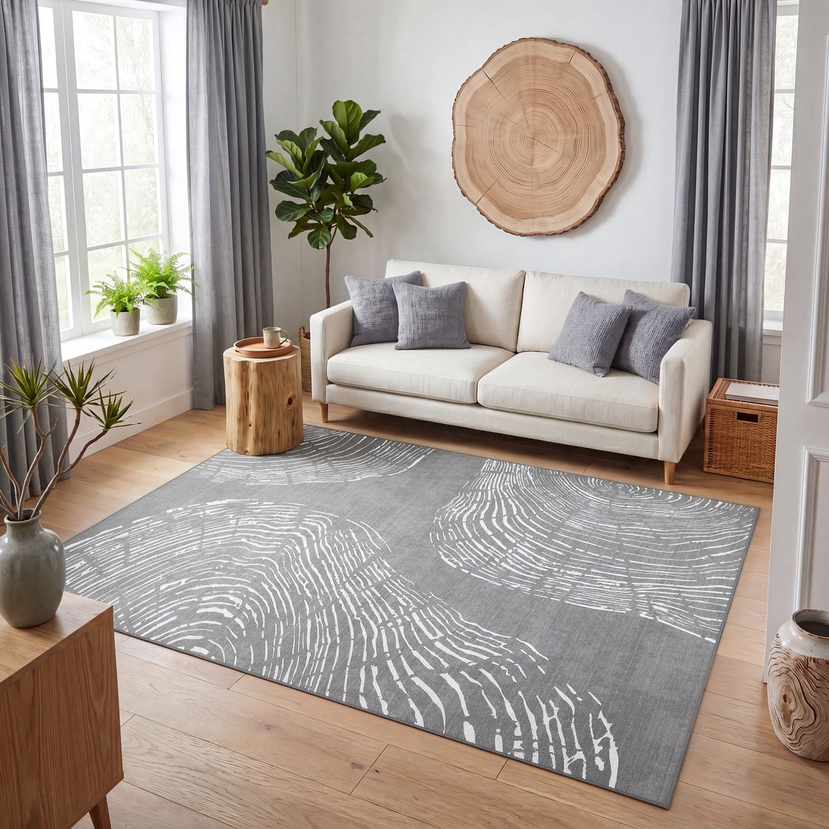 Tribesigns Vloerkleed - Laagpolig Wasbaar Fluffy en Zacht - Woonkamer Tapijt - Antislip onderkant - Boheemse Stijl Design – Grijs – 160 x 230 cm