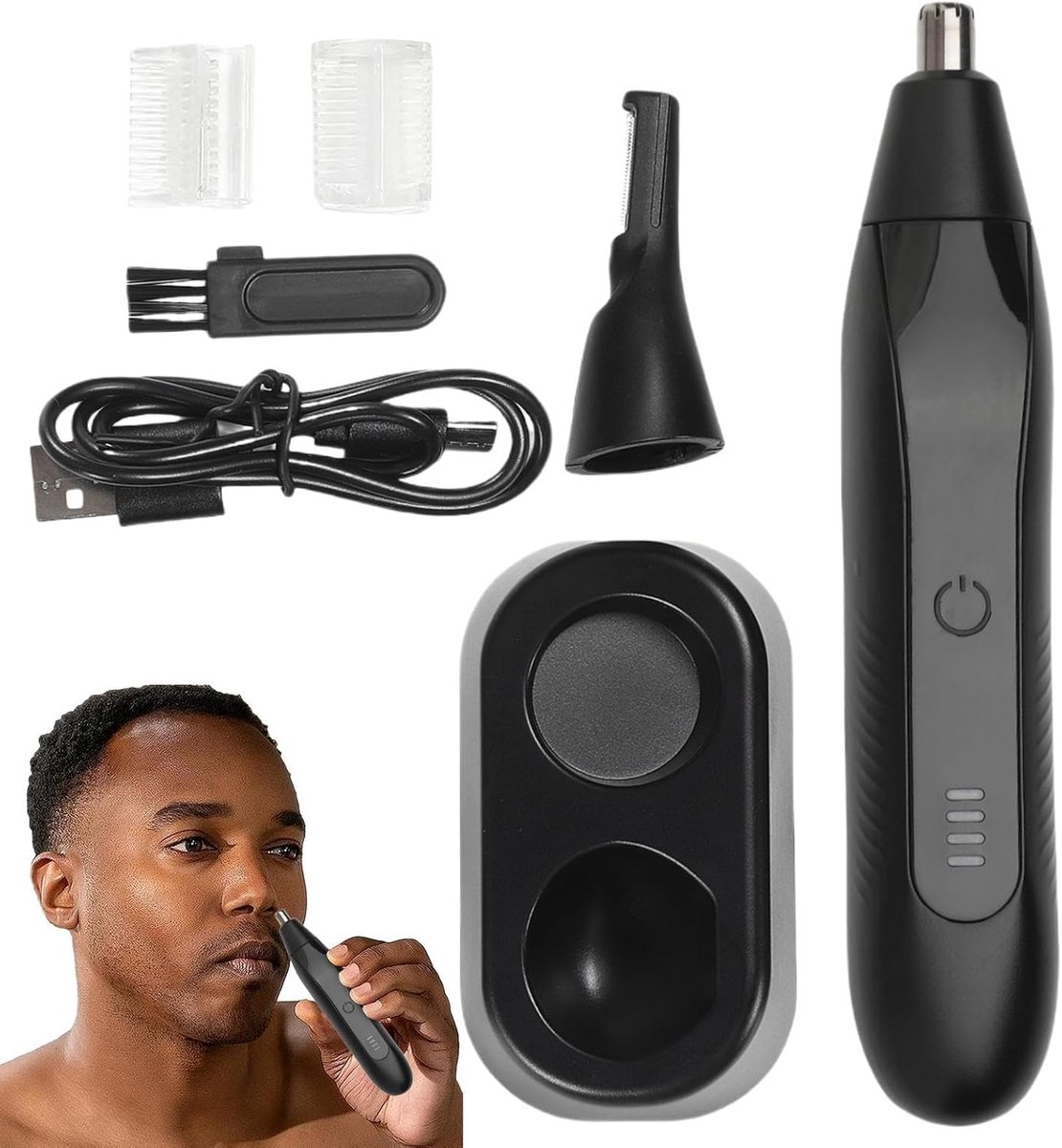 Neustrimmer 2 in 1 - Neustrimmer - Wenkbrauwtrimmer - Mannen - Vrouwen - Neustrimmer - Afspoelbaar - USB Oplaadbaa - Zwart