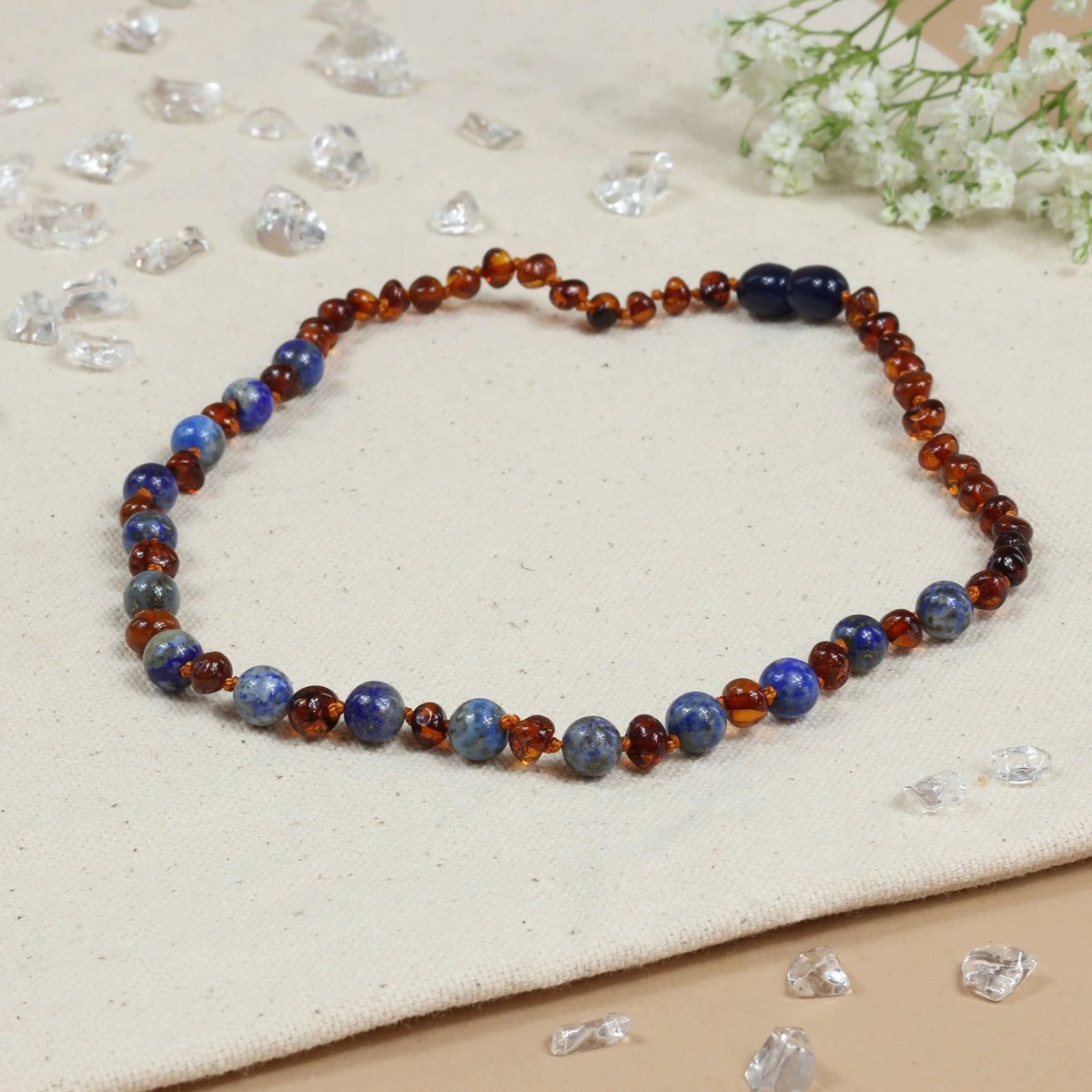 Baby Natura - Barnsteen Armband - Baby/Peuter - Cognac - Lapis Lazuli - 32 cm