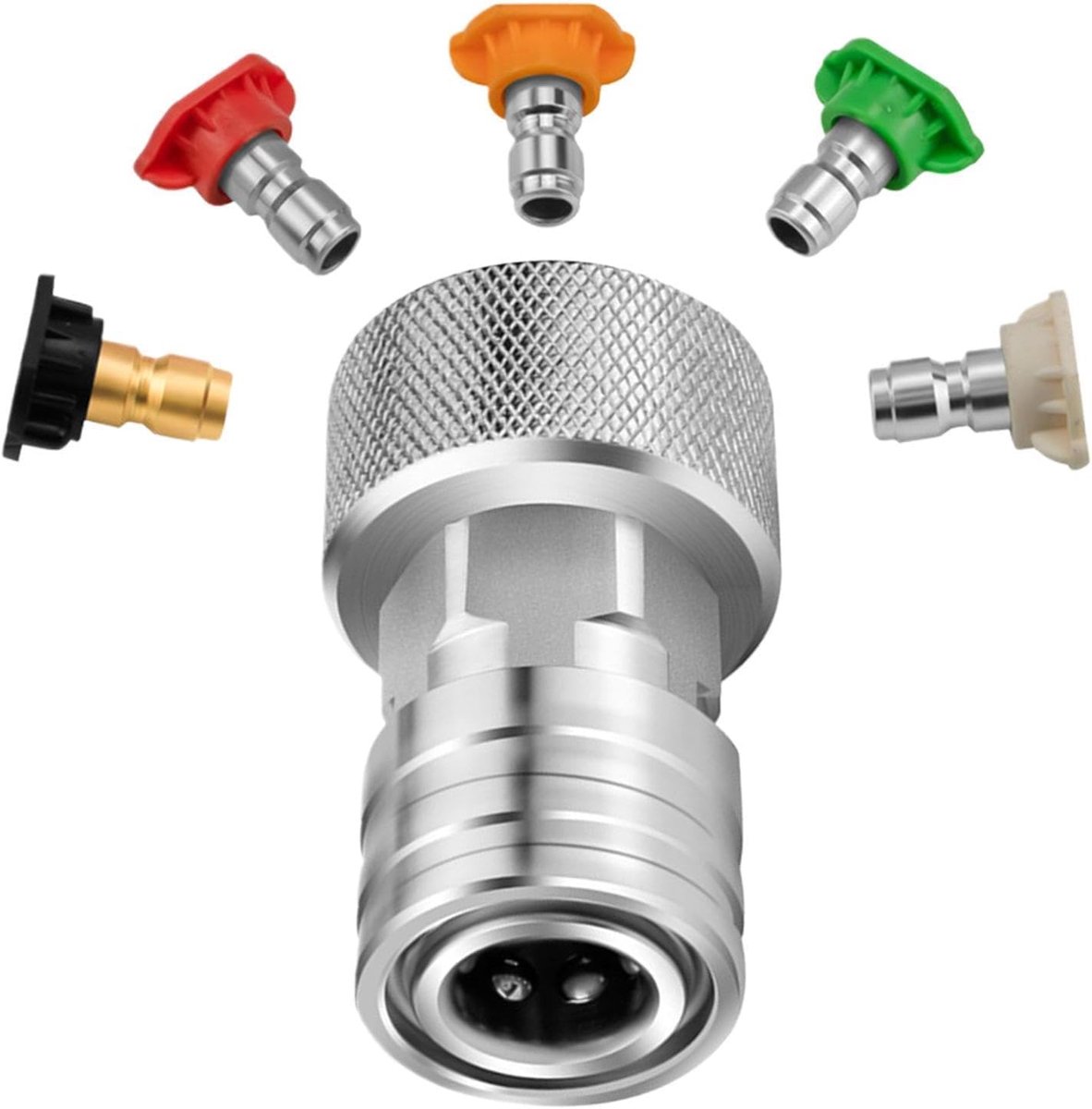 Tuinslang Adapter - Hogedrukreiniger Koppeling - Terras Reinigen - Roestvrij Staal - 3/4 naar 1/4 Inch - Zilver