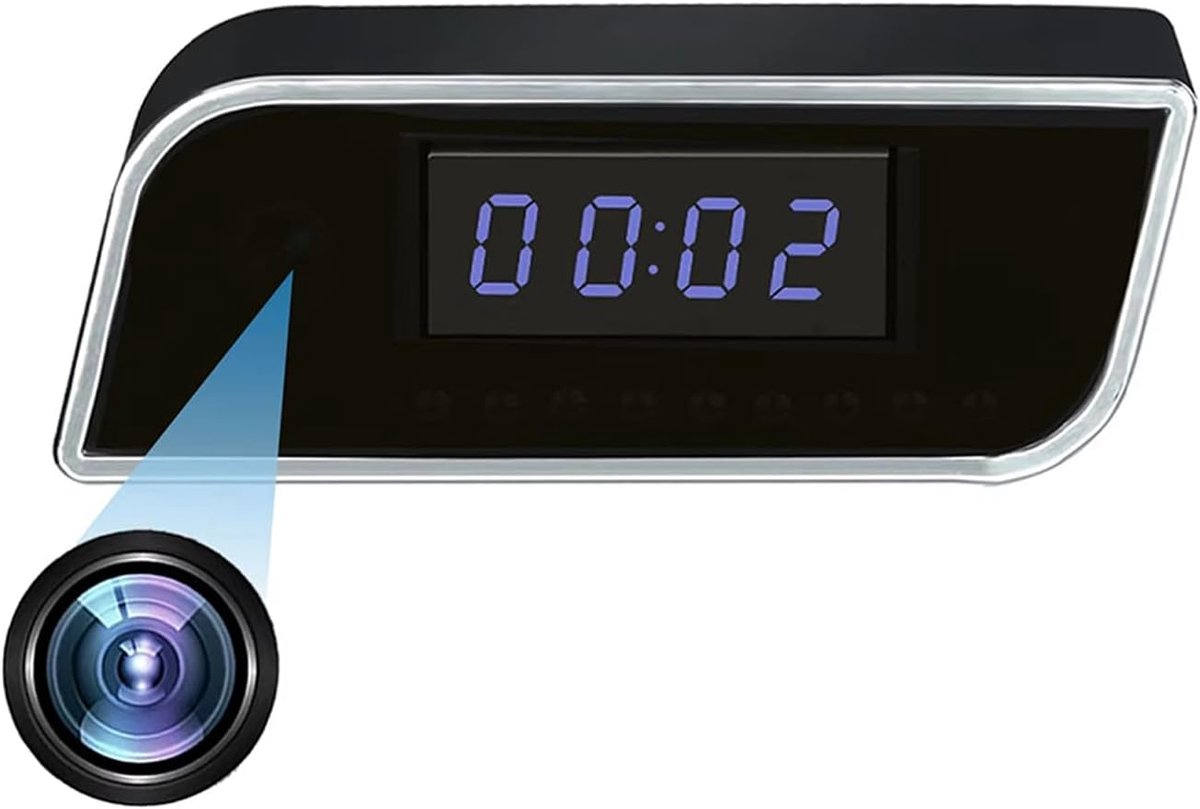 Klokcamera FHD WiFi - Beveiligingscamera Klok - Thuisbeveiliging - Met LED Tijdweergave - 11.3 x 7.5 x 5 cm - Zwart