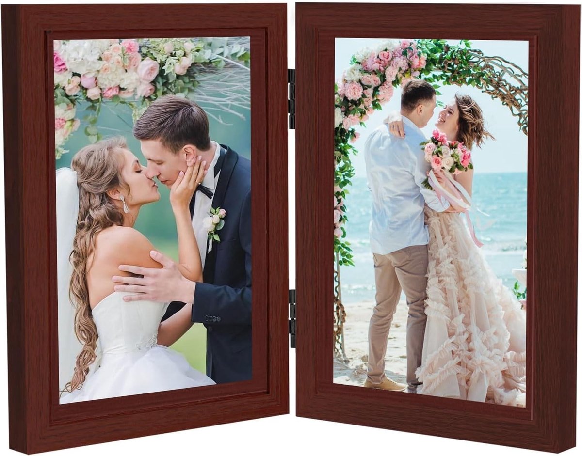 Dubbele Fotolijst - Houten Bruin - Opvouwbaar - Transparante Acrylplaat - Voor Woondecoratie
