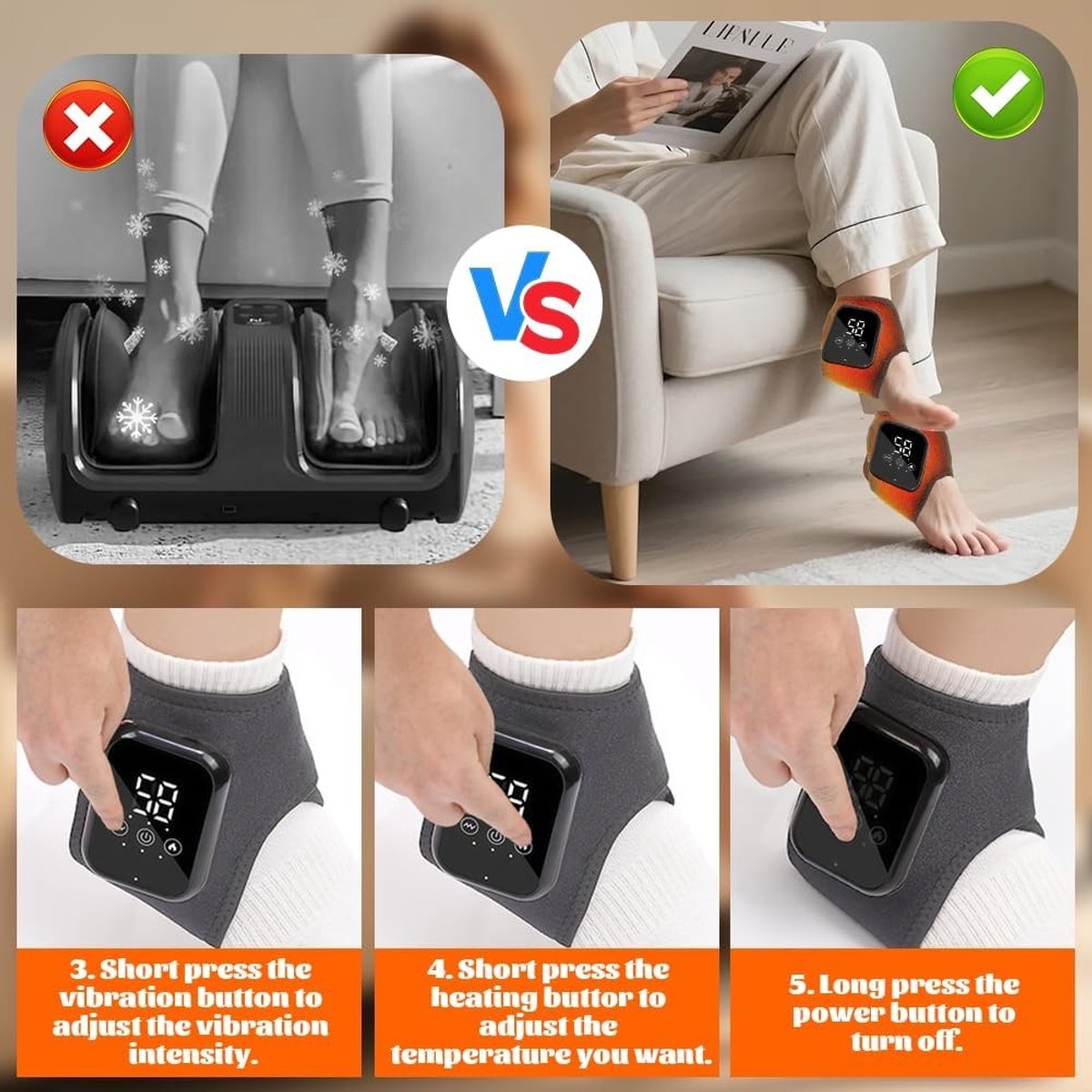 Voetmassageapparaat - Grijs - Elektrisch en Draagbaar - 5 Massagemodi - Voor Ontspanning en Herstel