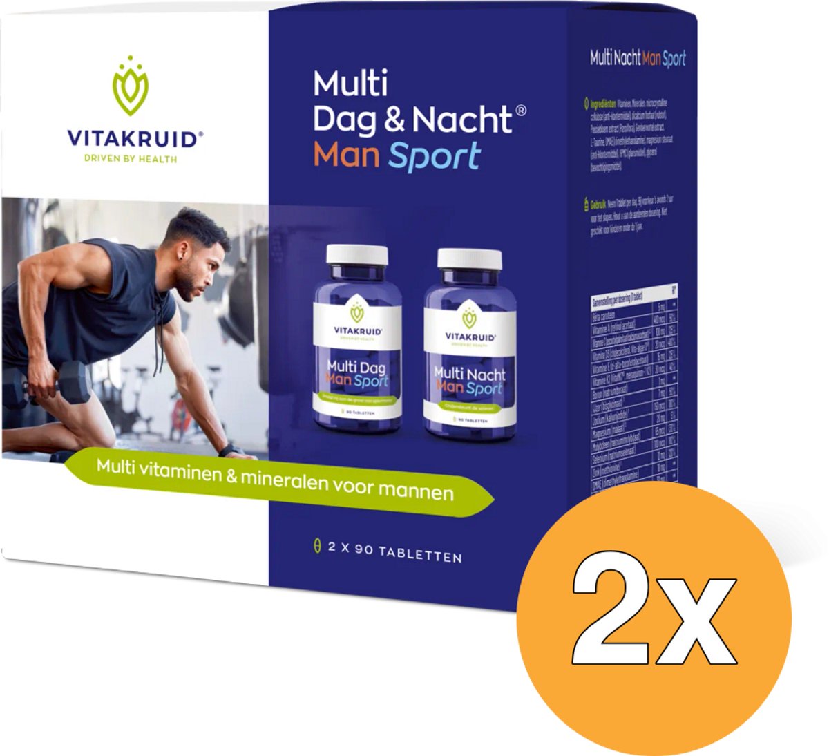 2x Vitakruid Multi Dag & Nacht Man Sport 100% Vegan (2 x 90 tabletten)
