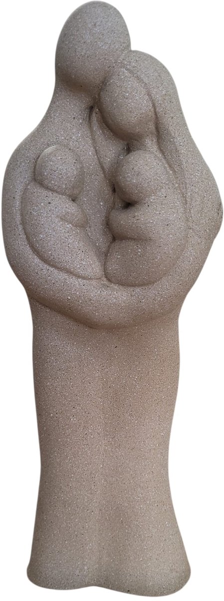 Beeld Gezin met 2 kinderen – Moderne Familie Sculptuur tweeling | familie beeld creme - 4x10x28 cm steenhars