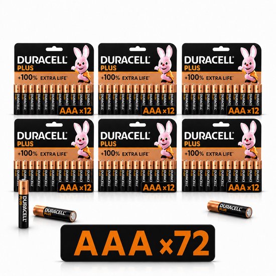 Piles Duracell AAA - Alcalines - 1,5V - LR03 - 72 pièces