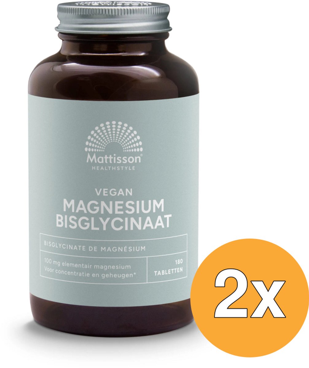 2x Mattisson Magnesium Bisglycinaat 100Mg Elementair (180 tabletten)
