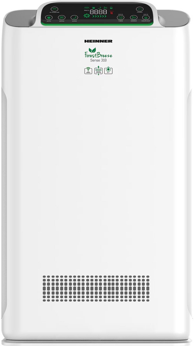 Heinner Forest Breeze Sense 318 Luchtreiniger – CADR 318 m³/u – Geschikt voor 38 m² – WiFi – HEPA-filter – PM2.5 Sensor – Ionisator – Afstandsbediening – Wit
