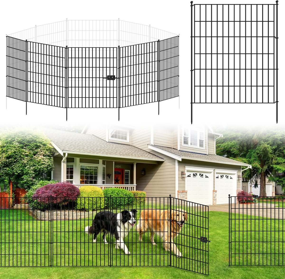 Lemonmax Tuinhek met Poort 5-delig - Metalen Insteekhek 71 x 81 cm Breed - Vijverhek Dierenhek voor Hond Tuin en Border - Zwart