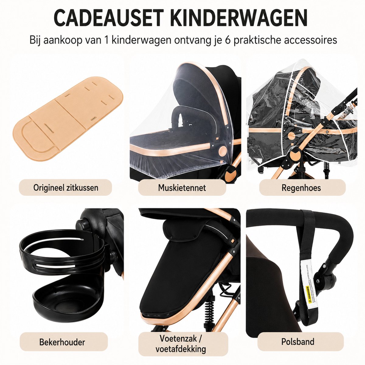 3-in-1 kinderwagen reissysteem – Kinderwagen en buggy met autostoeltje – Lichtgewicht, opvouwbaar en compact – Schokdempende wielen – Omkeerbare zitting – Verstelbare rugleuning en duwstang – UV-bescherming – Ruime opbergmand thumbnail 5