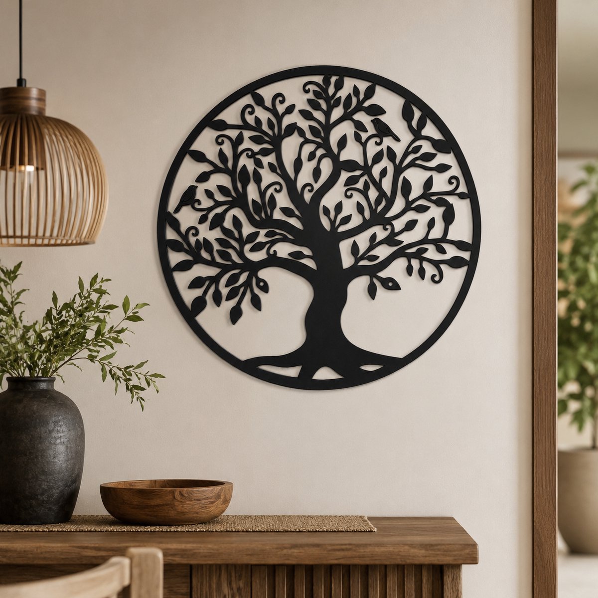 Levensboom - Metaal - 50cm - Tree of Life - Wanddecoratie - wandbord - zwart wit muurdecoratie - Wall Art - Tuindecoratie - Geschikt voor binnen en buiten