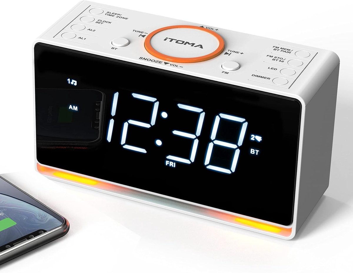 Radiowekker - Wit LED-display - Bluetooth en FM-radio - Dual alarm en nachtlampje - Voor thuisgebruik