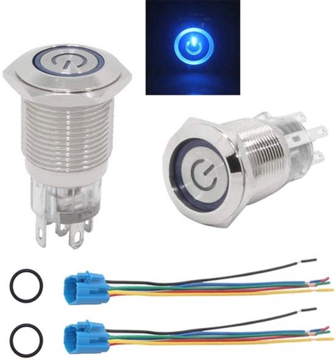 Shopcentral - Metal Turn-on Button - Robuuste Drukknop - Blauw
