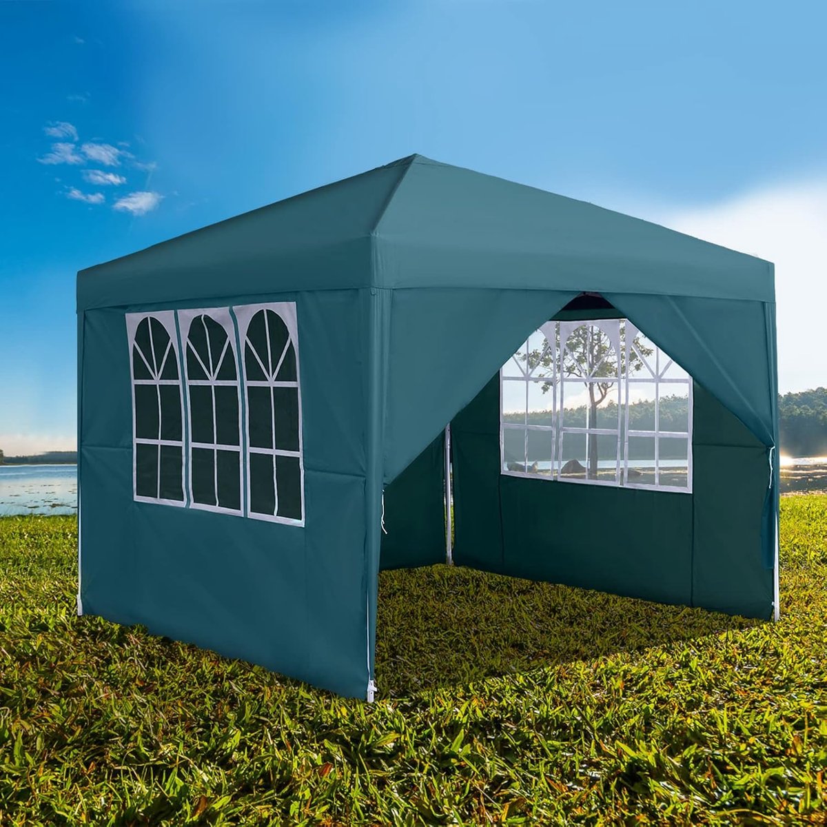 Vouwpaviljoen - Partytent Tuin - Feestelijke Gelegenheden - Inclusief 4 Zijwanden - 3 x 3 Meter - Donkergroen