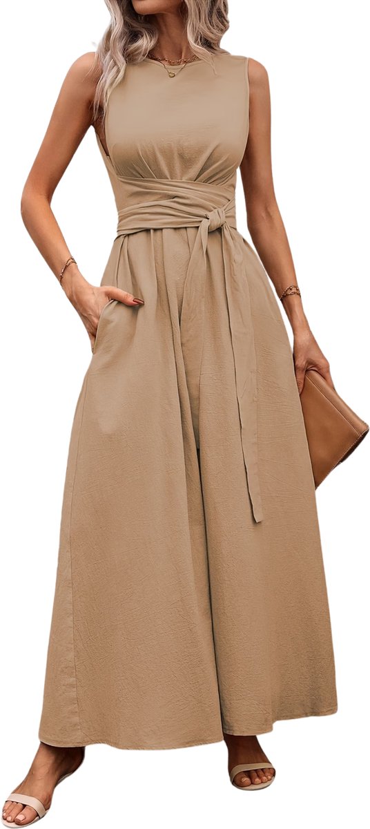 Currero Zomerjurk Dames Zomerjurken Volwassenen Vrouwen Midi Jurk Ibiza Stijl Sundress Dress Kameel XS Geel