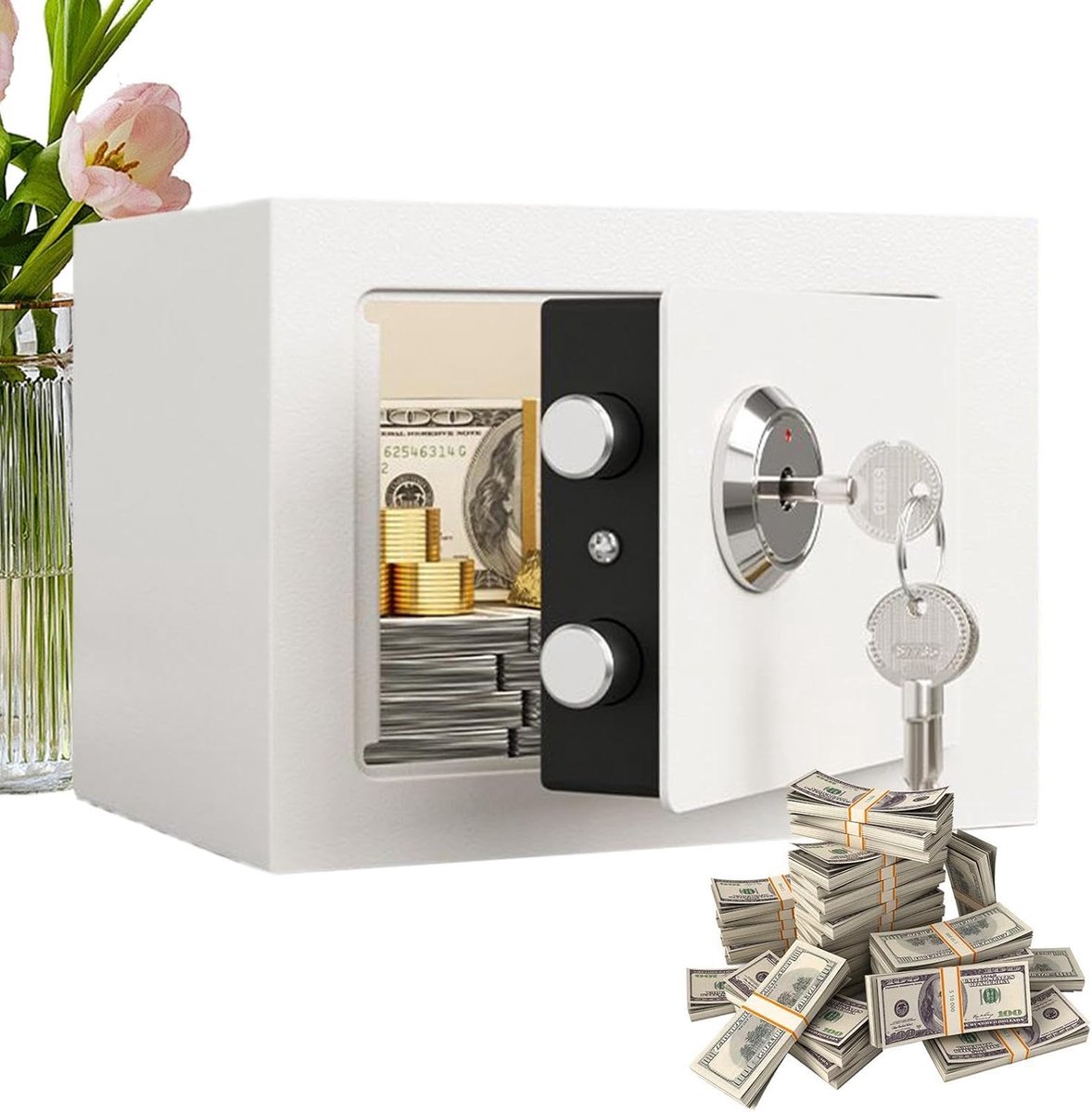 Huishoudelijke kluis - Veiligheidsbox Geld - Thuis Opslag - Mechanisch slot - 23 x 17 x 17 cm - Wit