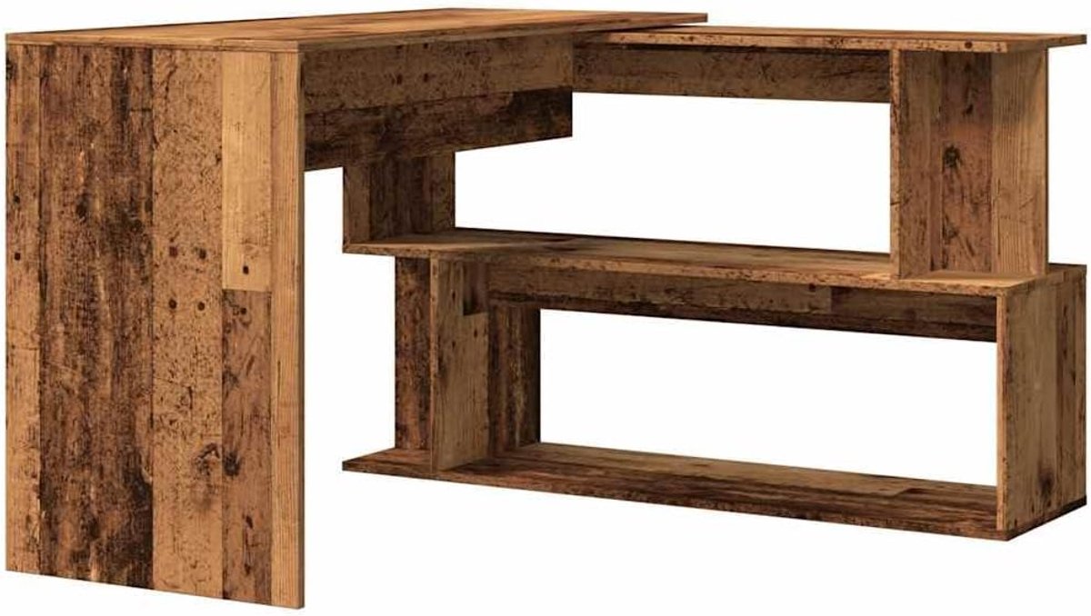 Hoekbureau Draaibaar - Bureau met Opbergvakken - Thuiswerken Kantoor - Flexibel Ontwerp - 200 x 50 cm - Oud Hout