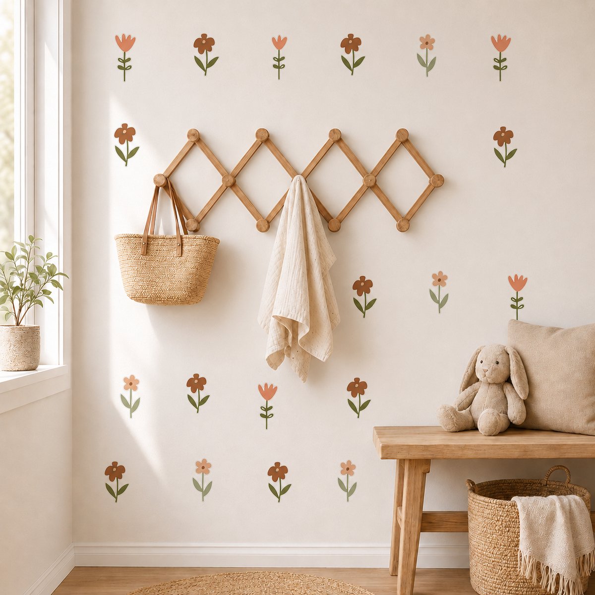 YYchan Muursticker met delicate bloemetjes - Boho muurstickers voor de kinderkamer - Zelfklevend Wanddecoratie- 21*14.5cm - 6PCS
